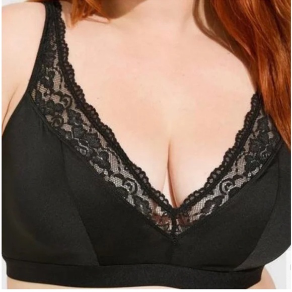 torrid Other - Torrid Lightly Lined Microfiber Plunge Bralette Padded Rich Black Size 1 (1X)